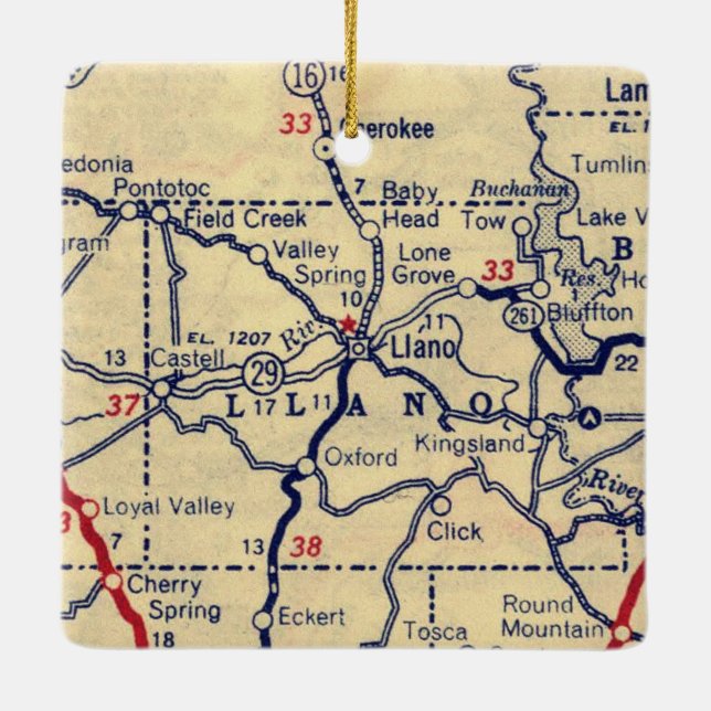 Llano TX 1945 Map Ceramic Ornament (Back)