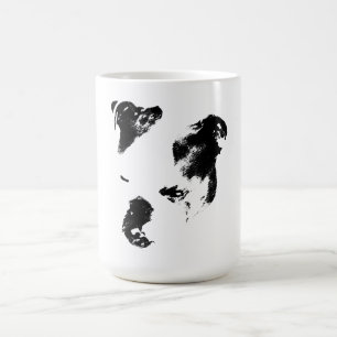 Lleft‑facing bulldog in bold ink contrast coffee mug
