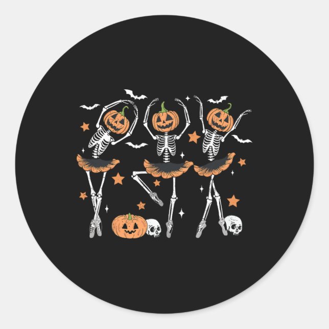 Llet Pumpkin Skeleton Scary Halloween Men Women Bo Classic Round Sticker (Front)