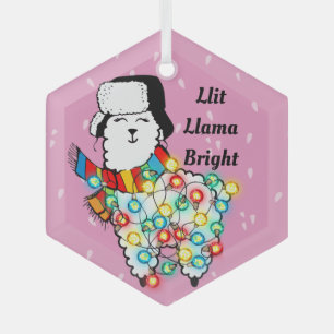  Llit Llama Bright - Customisable Funny Christmas Glass Tree Decoration