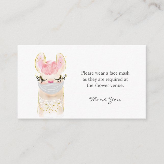 Lllama Face Mask Request Baby Shower Enclosure Card (Front)