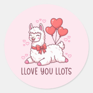 Llove You Llots - Kawaii Llama Valentine Classic Round Sticker