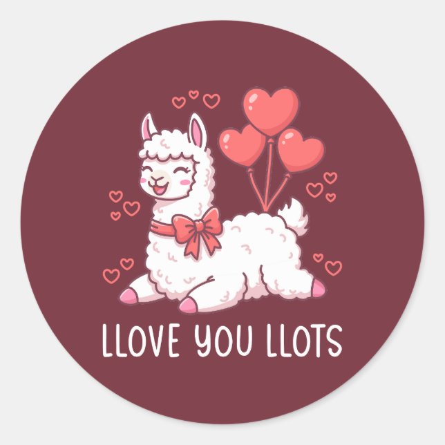 Llove You Llots - Kawaii Llama Valentine Classic Round Sticker (Front)