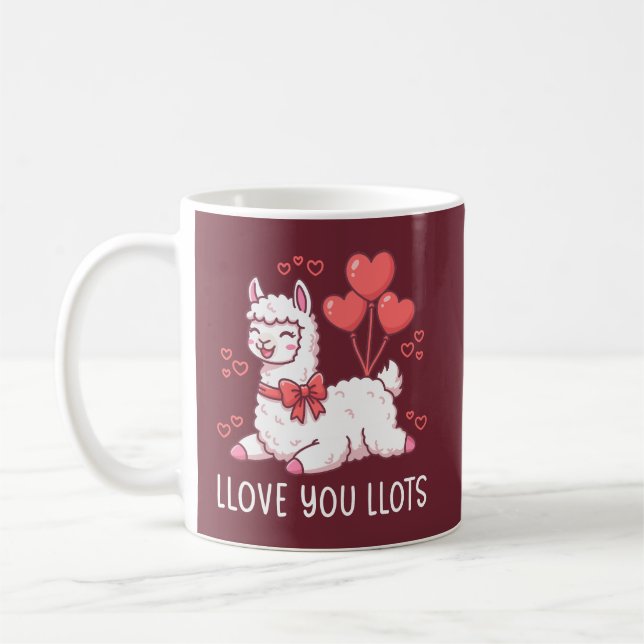 Llove You Llots - Kawaii Llama Valentine Coffee Mug (Left)