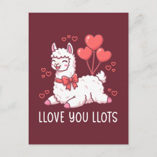 Llove You Llots - Kawaii Llama Valentine Postcard