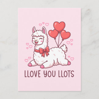 Llove You Llots - Kawaii Llama Valentine Postcard
