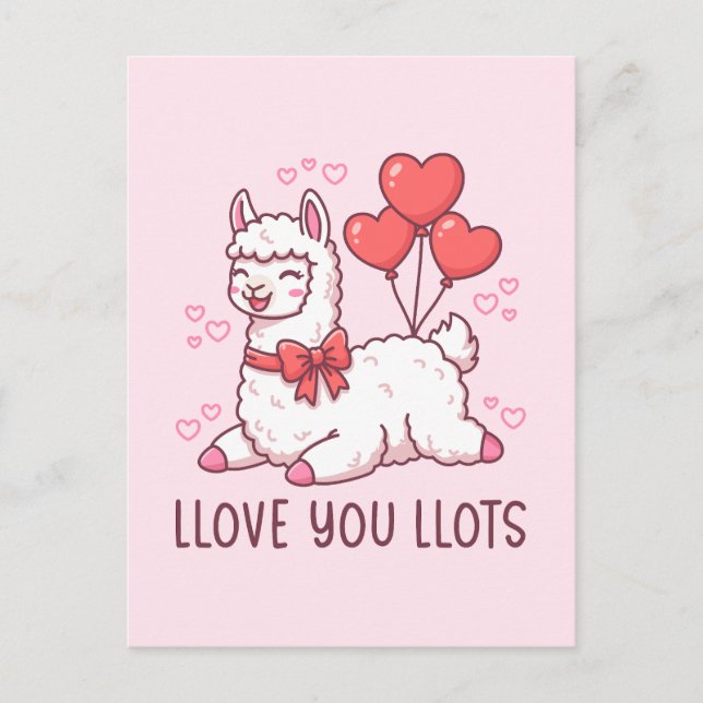Llove You Llots - Kawaii Llama Valentine Postcard (Front)