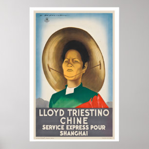 Lloyd Triestino Express Service for China Shanghai Poster