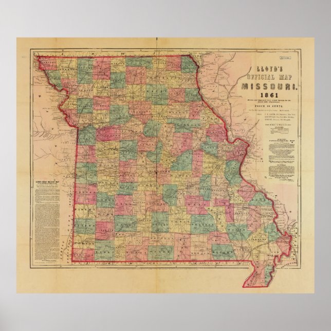 Lloyd's Offical Map of Missouri (1861) Poster (Front)