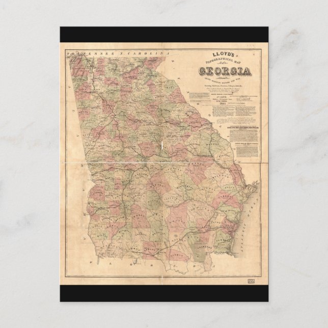 Lloyd's Topographical Map of Georgia (1864) Postcard (Front)