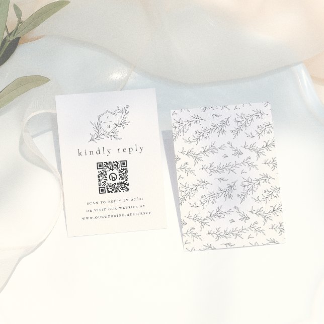 llustrated Botanical Initials QR Code Wedding RSVP Enclosure Card (Creator Uploaded)