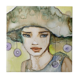llustration of a beautiful, delicate  girl ceramic tile