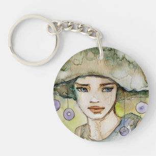 llustration of a beautiful, delicate  girl key ring