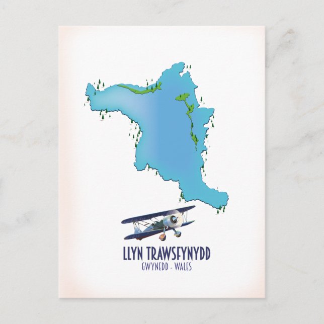 Llyn Trawsfynydd Gwynedd Wales map Postcard (Front)