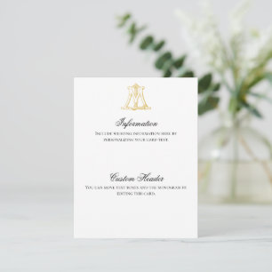 LM or ML Monogram vintage information card - Gold