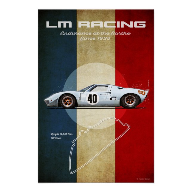 LM Racing Ford GT40 Blue and Orange Poster (Front)