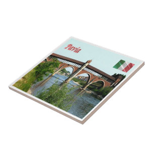LMD044 PAVIA, The Covered Bridge, Italy, Ceramic Tile