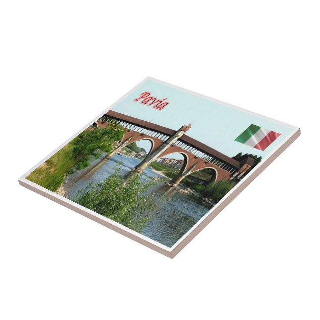LMD044 PAVIA, The Covered Bridge, Italy, Ceramic Tile (Side)