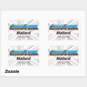LNER Class A4 Mallard locomotive profile with flag Rectangular Sticker