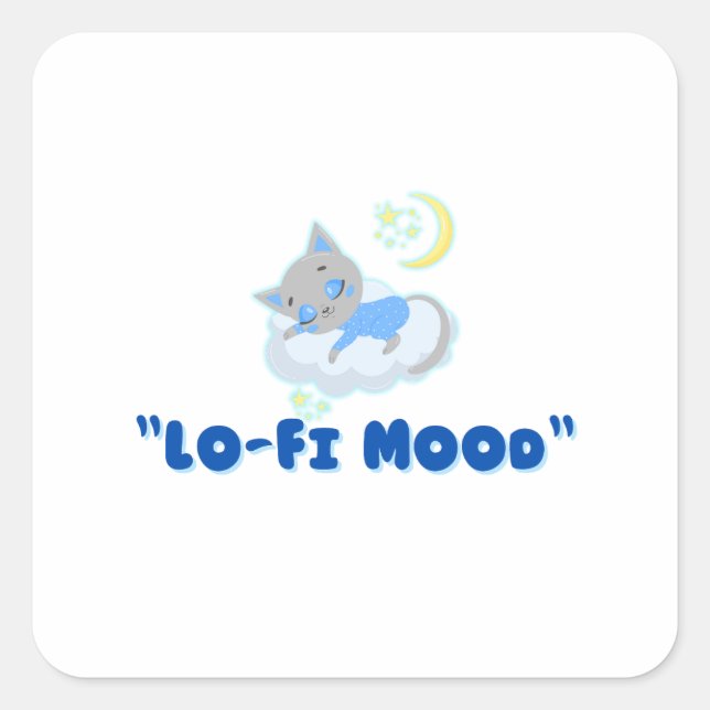  Lo-Fi Mood Cat Aesthetic Square Sticker (Front)