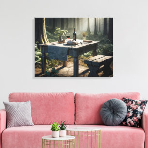 Load of Bread and Wine On Forest Table Canvas Print