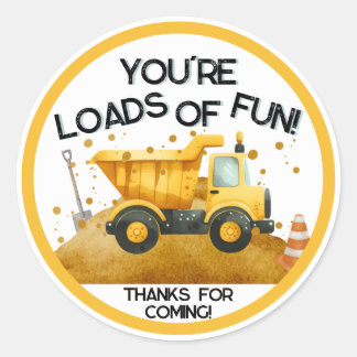 Load of Fun Construction Party Favour Round Sticke Classic Round Sticker