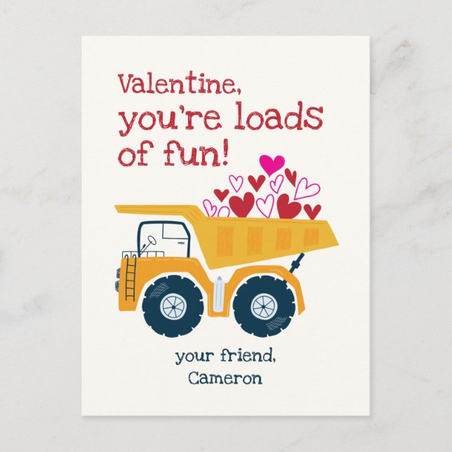Load of Fun Dump Truck Valentine's Day Postcard (Front)