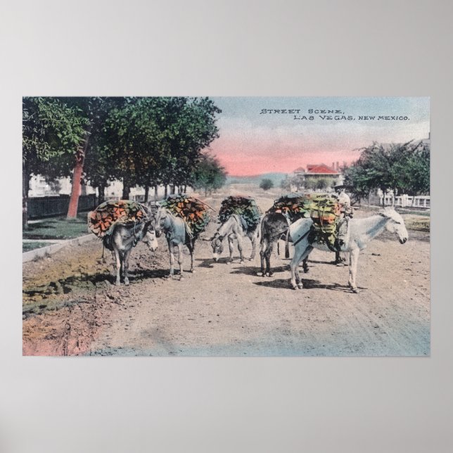 Loaded Donkeys on the StreetLas Vegas, NM Poster (Front)