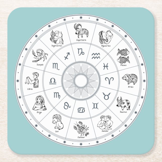 Loaded Zodiac Cartoon Drawing Square Paper Coaster (Front)