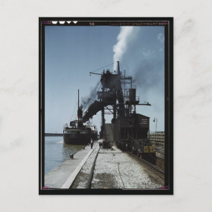 Loading a lake freighter with coal, Sandusky Ohio Postcard