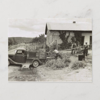 Loading a mower – 1940. postcard