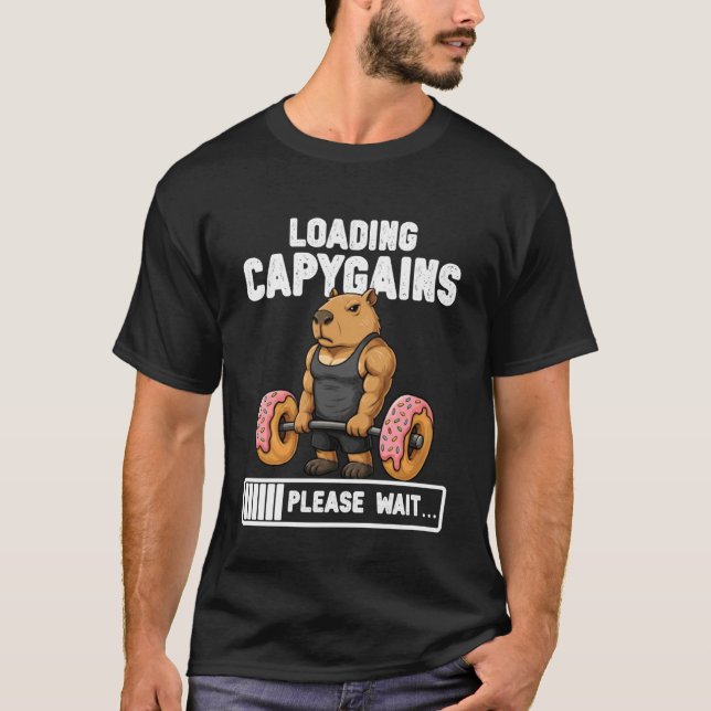 Loading Capygains Capybara Lifting Weights Funny G T-Shirt (Front)