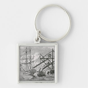 Loading Coal on Cargo Ships Key Ring
