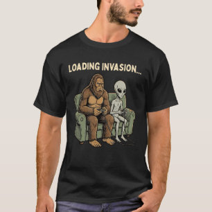 Loading Invasion Sasquatch Bigfoot Alien Playing V T-Shirt