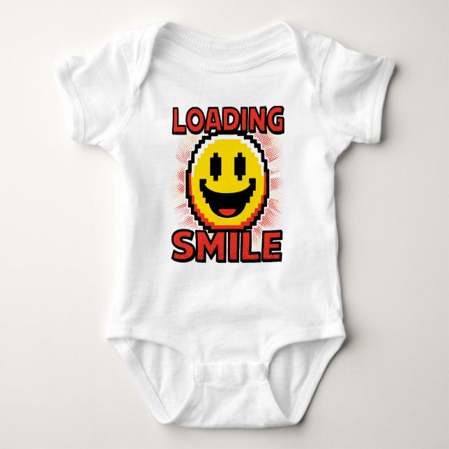 Loading Smile – Retro Pixel Art 8-Bit Smiley Face Baby Bodysuit (Front)