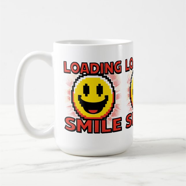Loading Smile – Retro Pixel Art 8-Bit Smiley Face Coffee Mug (Left)