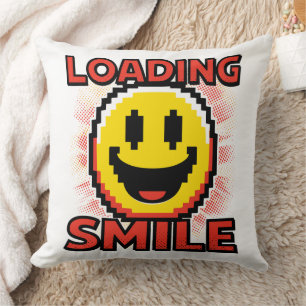Loading Smile – Retro Pixel Art 8-Bit Smiley Face Cushion