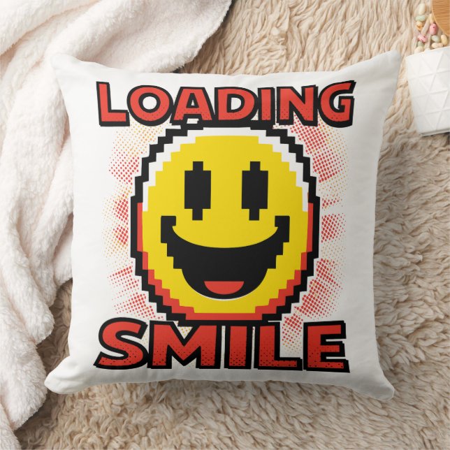 Loading Smile – Retro Pixel Art 8-Bit Smiley Face Cushion (Blanket)