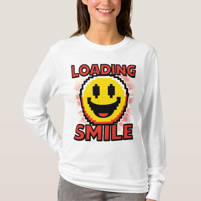 Loading Smile – Retro Pixel Art 8-Bit Smiley Face T-Shirt (Front)