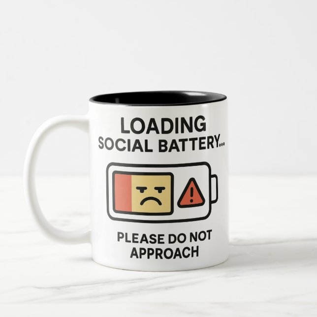 Loading Social Battery Funny Introvert Warning Two-Tone Coffee Mug (Left)