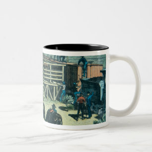 Loading Texas cattle onto a train at Abilene railh Two-Tone Coffee Mug
