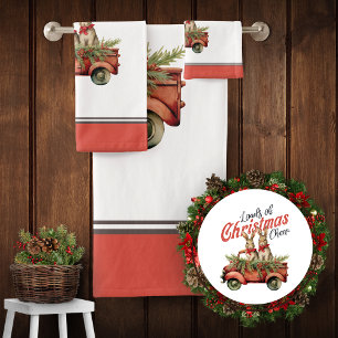 Loads of Christmas Cheer Rabbits in Red Truck Bath Towel Set