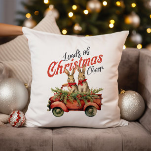 Loads of Christmas Cheer Rabbits in Red Truck Cushion