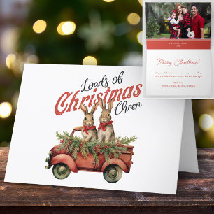 Loads of Christmas Cheer Rabbits in Red Truck Holiday Card