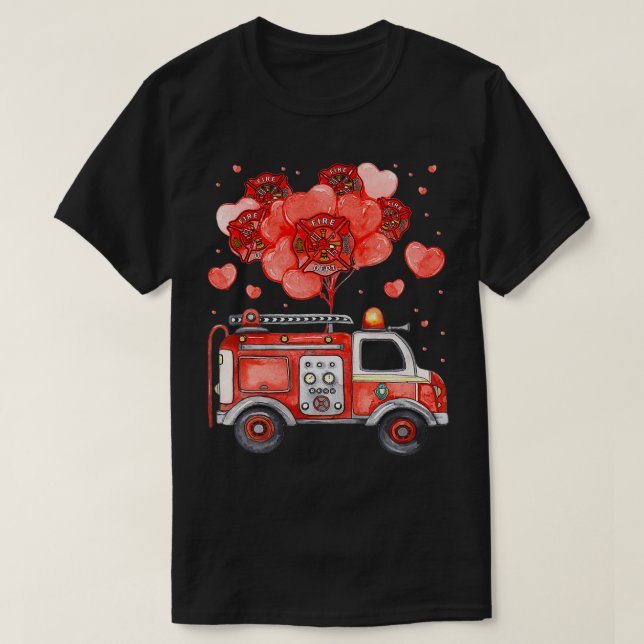 Loads Of Love FireTruck Valentine Day  Firefighter T-Shirt (Design Front)