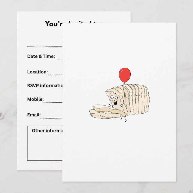Loaf of bread, sliced bread themed invitation (Front/Back)