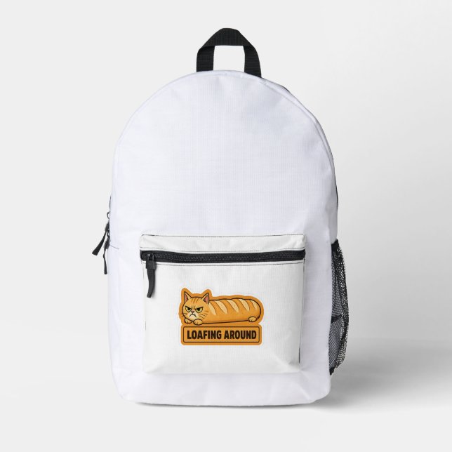 Loafing Around Funny Cat Bread  Printed Backpack (Front)