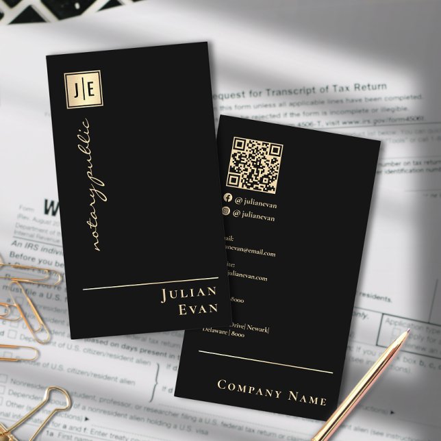 Loan Signing Agent Notary Public Black and Gold Business Card (Creator Uploaded)