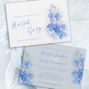 Lobelia blue floral white grey blue wedding invitation