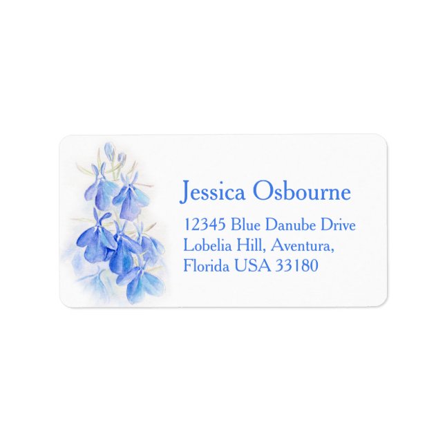 Lobelia blue watercolor wedding address label (Front)